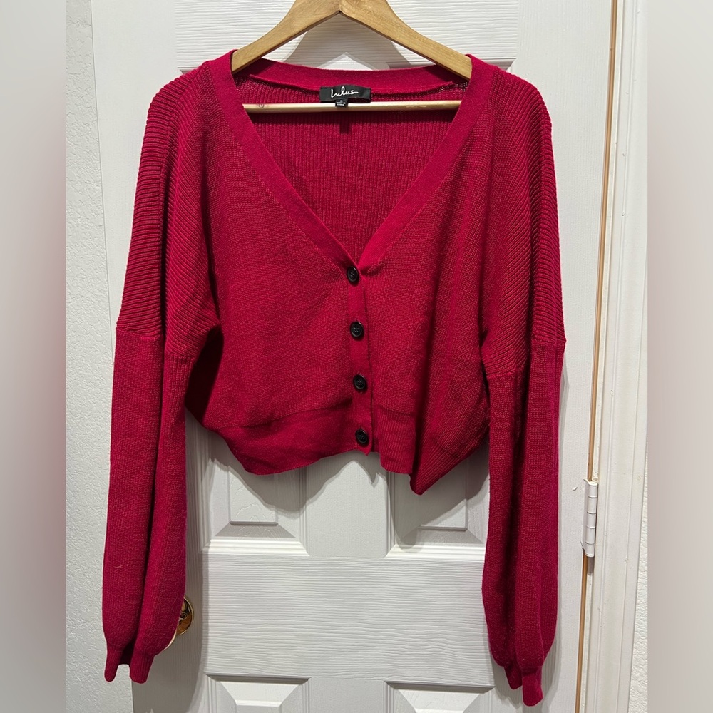 Cute Cropped Lulus Cardigan - Magenta Pink - Size Large